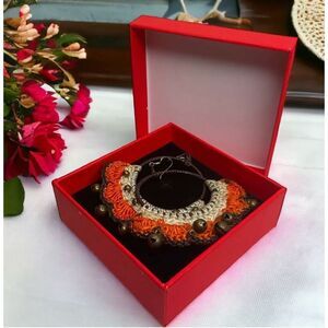 PANNEE Grey Orange Macrame Crochet Hoop Earrings Boho With Bells Any Reason Gift